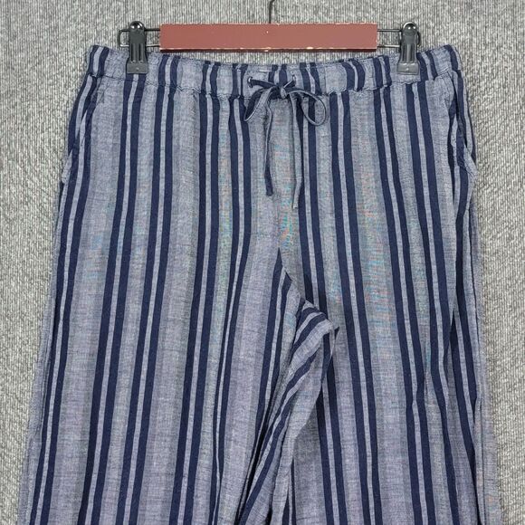 Merona Pants Womens Small Blue Striped Linen Blend Wide Leg Pull On Drawstring - Picture 2 of 11